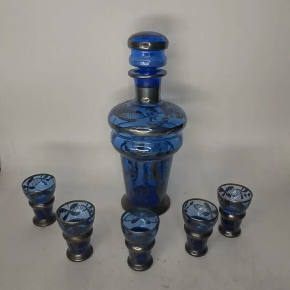 Cobalt blue decanter with silver‎ overlay